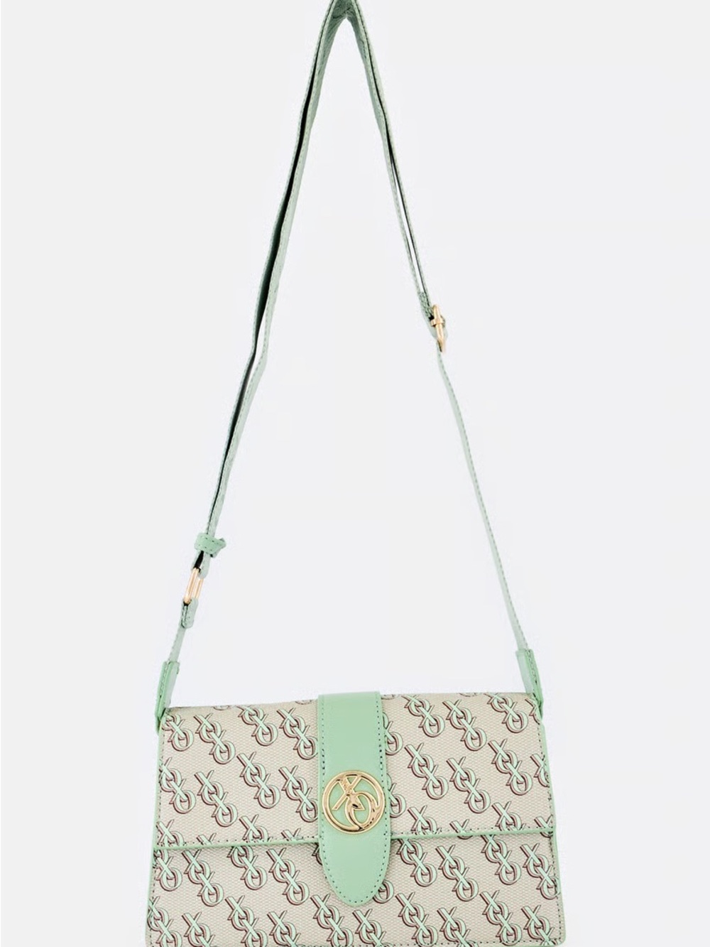 XOXO Mint Green Patterned Crossbody Bag with Gold Accents